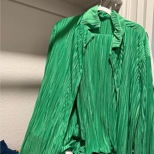 Green Pleated Women's Top